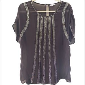 Cache brown beaded short sleeve top size Small